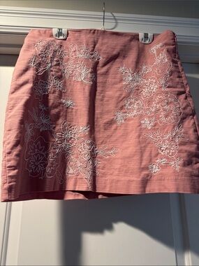 LOFT Pink Floral Embroidered Mini Skirt